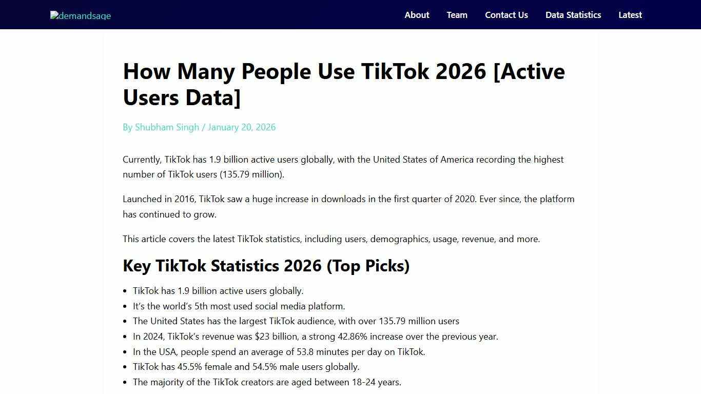 How Many People Use TikTok 2026 [Active Users Data]